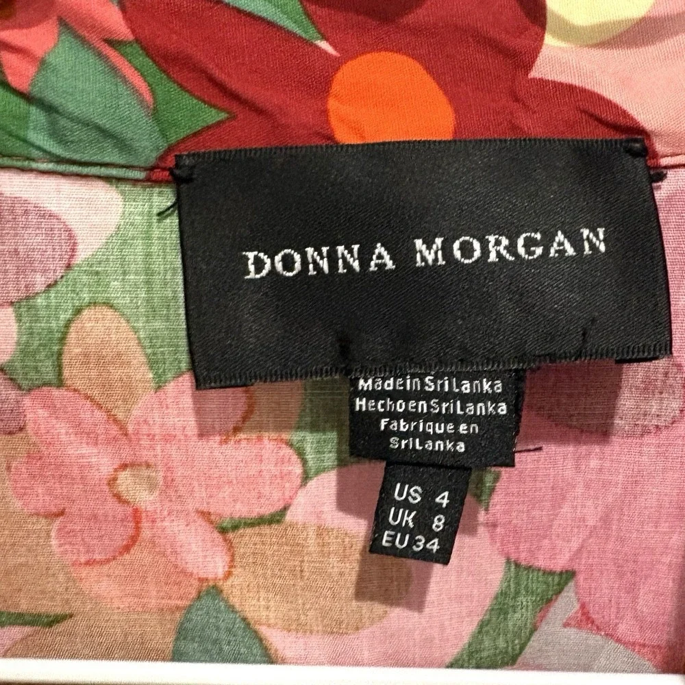 Donna Morgan Pink Floral Fit‎ & Flare Midi Dress Sz 4 Classic Preppy Feminine